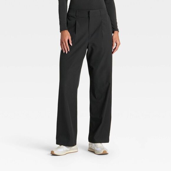All In Motion Pants - Women's Active Light Woven High-Rise Trouser Pants - All In Motion Black S